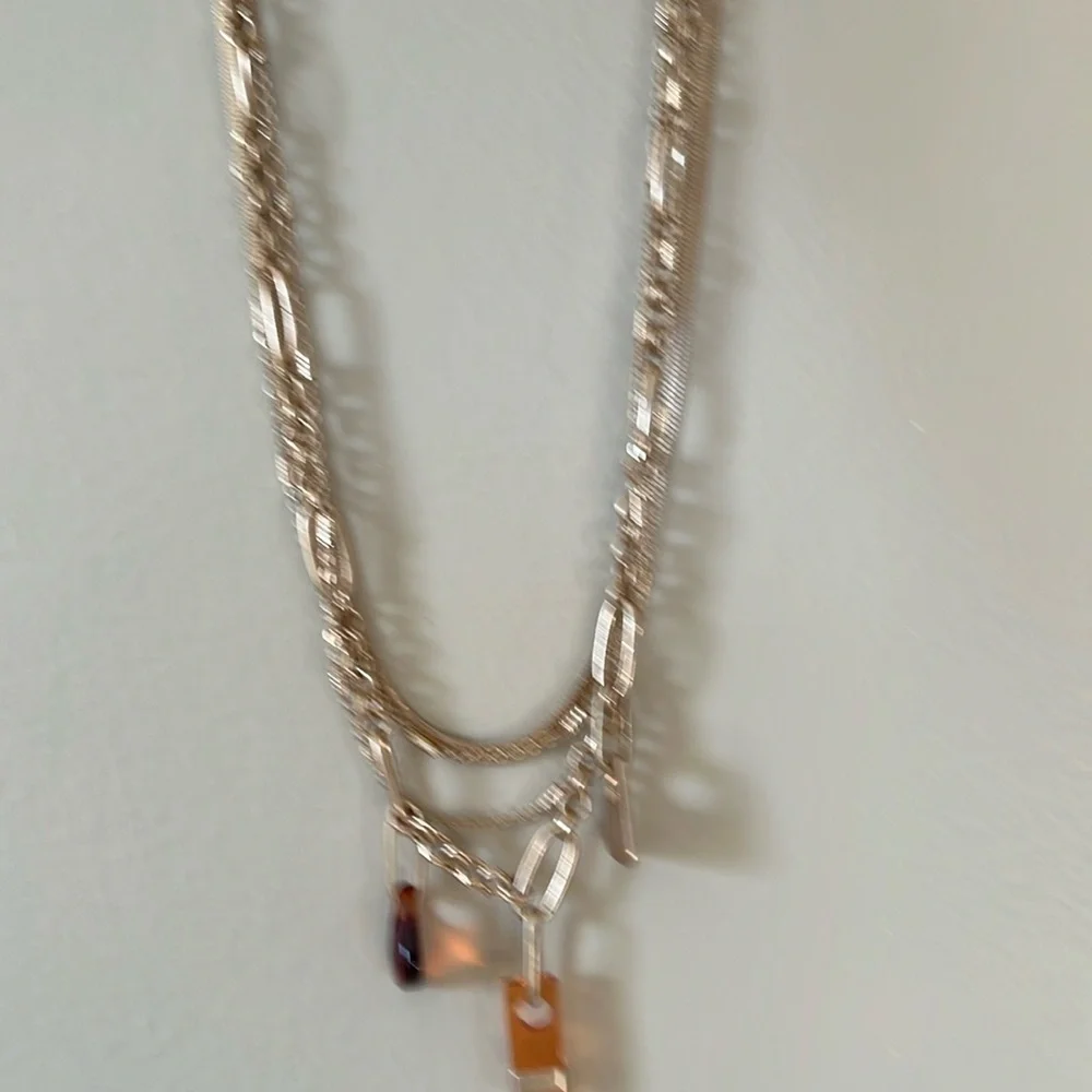 Universal Thread Gold Tone Layered Necklace Amber Resin Charm Pendant